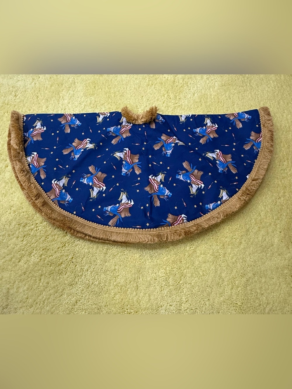 Navy Patriotic Eagle Holiday Tree Skirt with Brown Fringe